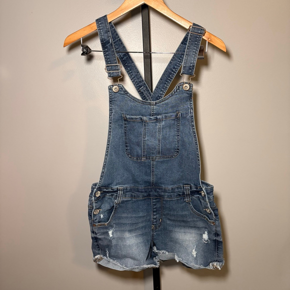 WallFlower Denim - Women's WallFlower Blue Denim Distressed‎ Overall Shorts M